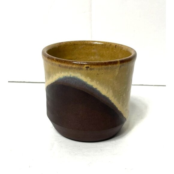 Handmade Japanese Stoneware Cup Two-Toned Unglazed Base Tan Dip Glazed - Picture 3 of 8